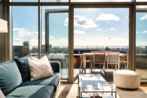 A stunning Penthouse offering three bedrooms, two bathrooms and a 600 sq.ft. wrap around roof terrace with incredible views of the London skyline. Situated on the seventh floor of West Hampstead Square.