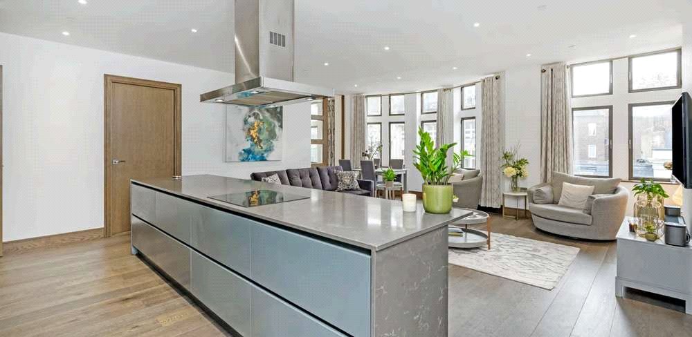 A well-proportioned two-bedroom apartment spanning 1,359 sq. ft., located on the fourth floor of a newly built, portered development within the Hanway Street Conservation Area in Fitzrovia.